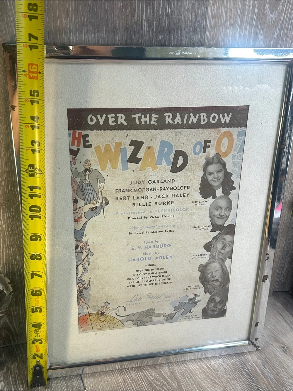 Vintage 1939 Wizard of Oz Framed Sheet Music Over The Rainbow Judy Garland